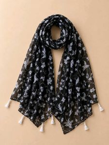 Floral Print Scarf with Tassels