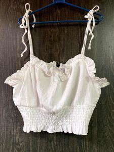 White Ruffled Tie-Strap Crop Top