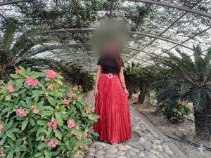 Chic Pleated Red long Skirt