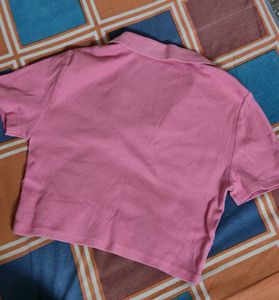 ZARA Pink Polo Neck Cropped Top