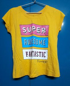 Graphic Typography Printed Mustard Yellow Tshirt