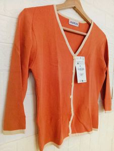 Orange Button-Up Cardigan