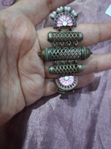 Pink Meenakari Antique Double Finger Ring