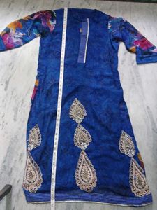 Blue Kurta with Floral Sleeves