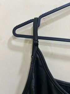 Leather type Black Ruched Mini Dress