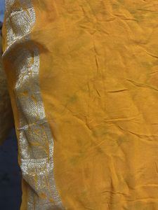 Elegant Yellow fabric with Silver Border 1 metre
