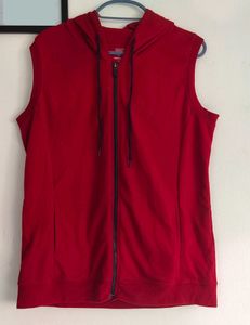 Sleeveless Dark Red Zipper Hoodie XL Size Women