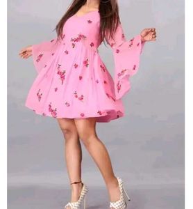 Beautiful Pink Floral Bell Sleeve dress