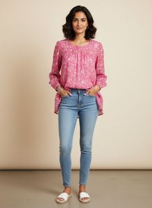 Chic Pink Floral Sheer Tunic