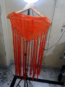 Orange Crochet Fringe Top