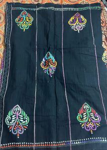 Elegant Kantha Stitch Embroidered Black Saree
