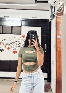 Olive Green Cropped Cut-Out Top