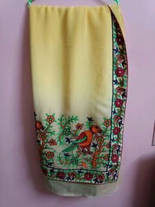 Embroidered Parrot &amp; Floral Saree with Blouse