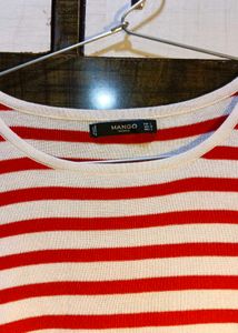 MANGO Red &amp; White Striped Top