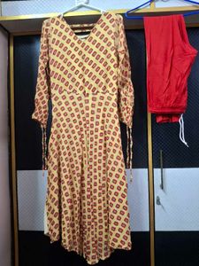 Yellow & Red Printed Anarkali Kurta Set