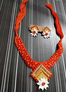 NEW HANDMADE Terracotta Necklace Earrings Set