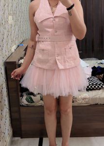 Pink Tweed Vest & Tulle Skirt Set