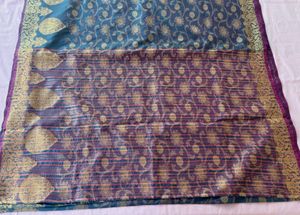 Elegant Teal &amp; Purple Banarasi Silk Saree