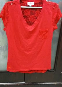 Chic Red Lace V-Neck Top