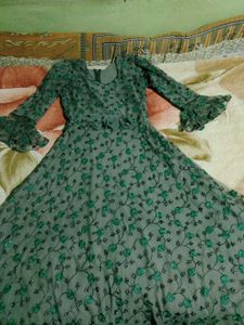 Elegant Green Floral Net Gown