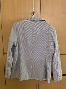 Pinstripe Blue &amp; White Blazer Oversize With Patch
