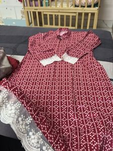 Maroon Ethnic Kurta with Lace Detail