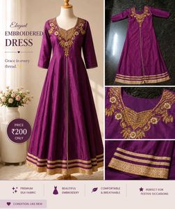 Elegant Purple Embroidered Silk Dress