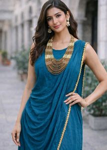 Elegant Teal Ethnic Gown saree style