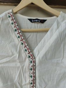 White Embroidered Kurti Top