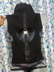 Edgy Black Ribbed Crop Top with Buckle Detail
