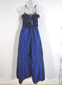 Elegant Navy Blue Embroidered Corset Dress