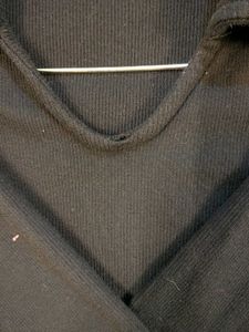 Black Ribbed Collared Crop Top