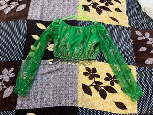Green Sequin Crop Top with Coin Trim