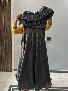Elegant Grey Ruffled Gown
