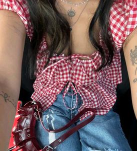 Red Gingham Tie-Front Top
