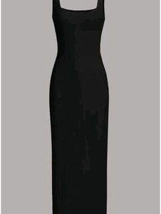 Sleek Black Square Neck Maxi Dress