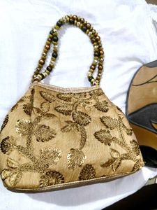 Embroidered Clutch with Beaded Handle