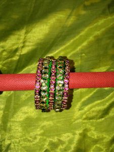 Exquisite Kundan &amp; Emerald Bangles Set