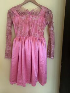 Elegant Pink Beaded Lace Dress