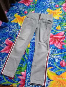 Stylish Grey Jeans with Side Stripe
