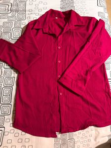 Bright Pink Textured Button-Up Shirt