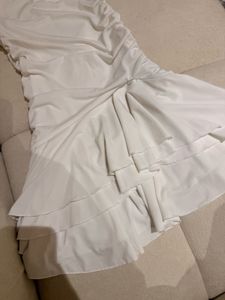 bershka Chic White Strapless Ruffle Dress