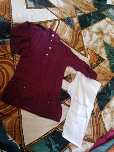 Maroon Embroidered Kurta