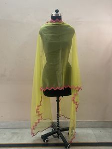 Chic Yellow Dupatta with Pink Border