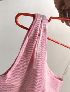 Pink One Shoulder Ribbed Tank Top