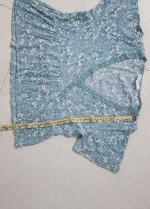 Powder Blue Floral Print V-Neck Top Tunic