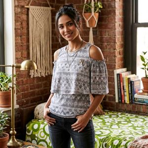 COMBO OF 2 Boho Tiered Cold Shoulder Top