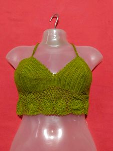 Olive Green Crochet Halter Bralette Top