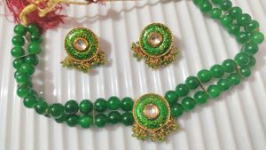 💞Emerald Green Beaded Necklace &amp; Earrings Set