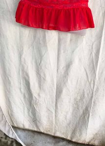 68209. Red Lace Trimmed Ruffled Mini Skirt